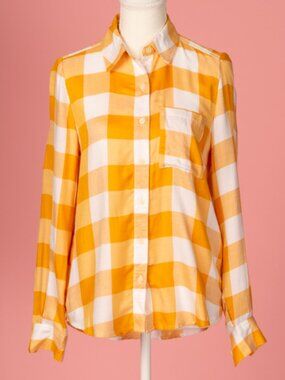 Style & Co Women's Yellow Buffalo Plaid Long Sleeve Button Down PP XS Like New